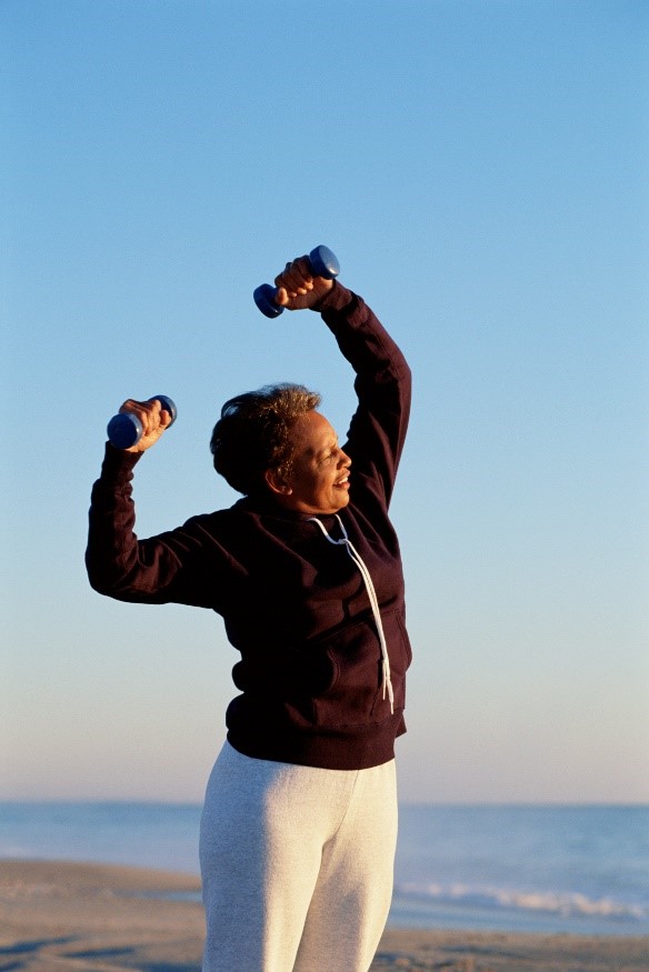 female, senior, workout, dumbbells